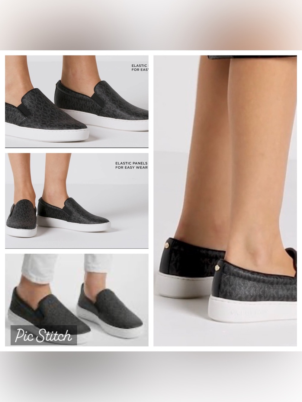 Michael Kors Black Slip-On Logo-Print Sneakers with White Sole